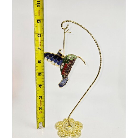 Handcrafted Cloisonné Hummingbird Ornament With Gold Accents & Display Stand - Picture 9 of 10